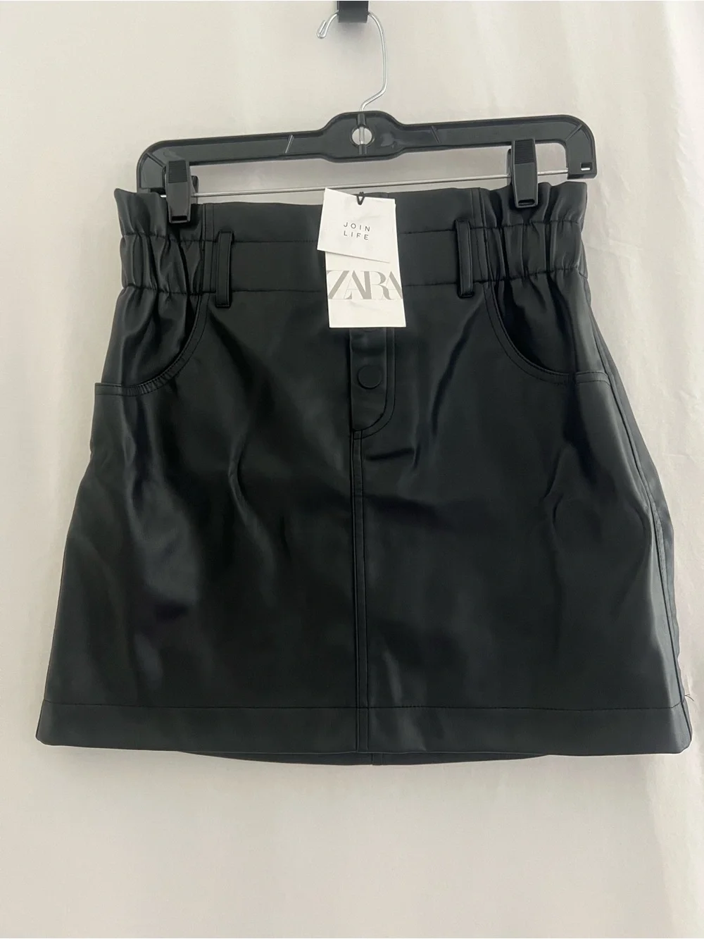 NWT Zara Black Faux Leather Paperbag Mini Skirt Medium